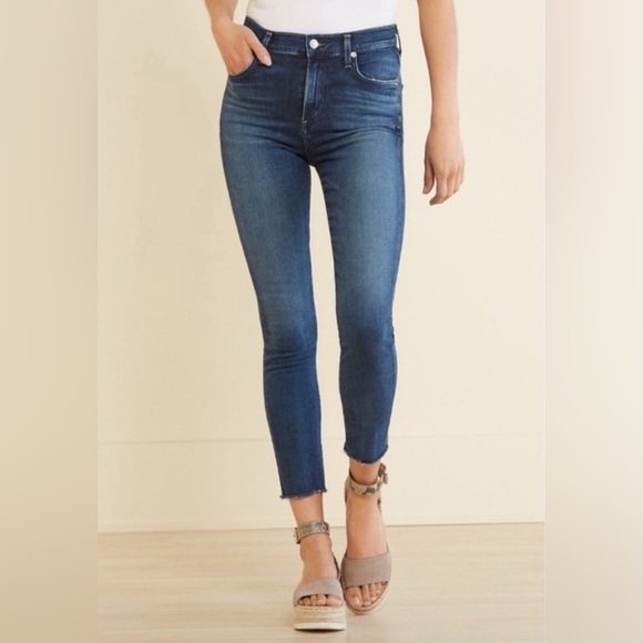 Agolde Denim - Agolde Women’s Sophie Crop Raw Hem Comfort Stretch Skinny Jean Dark Wash Size 26